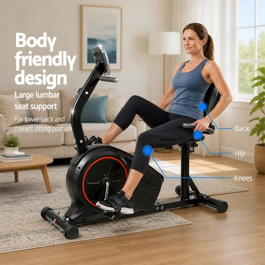 Recumbent Exercise Bike Magnetic Indoor Cycling Home Gym Cardio 8 Resistance Black