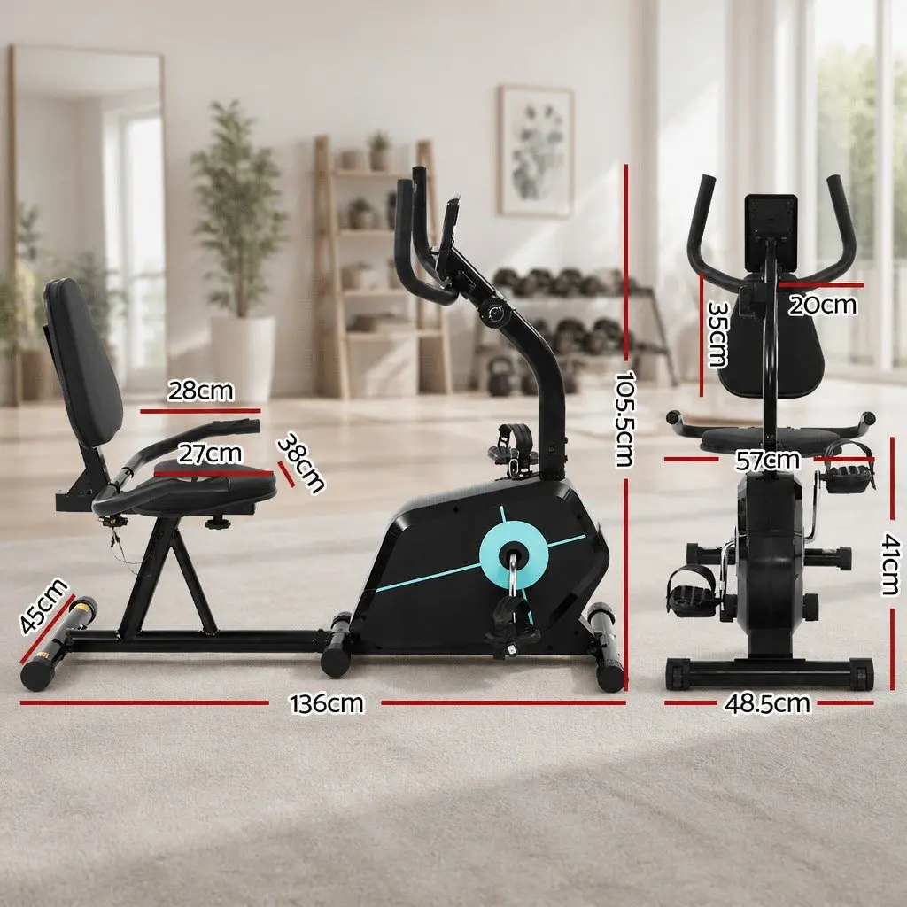 Recumbent Exercise Bike Magnetic Indoor Cycling Home Gym Cardio Fitness Machine Black
