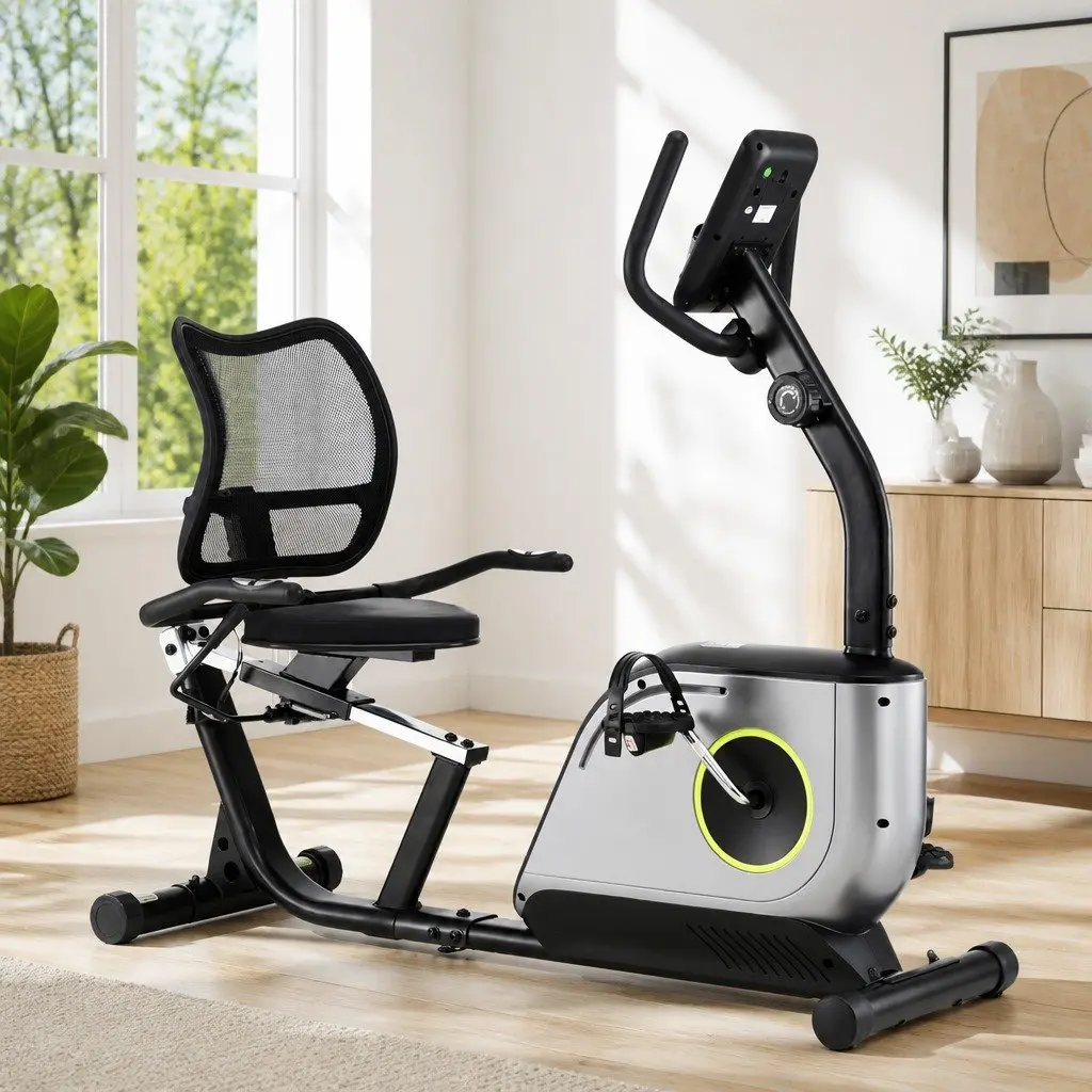 Recumbent Exercise Bike Magnetic Resistance Home Gym Fitness 120kg Max Weight Black