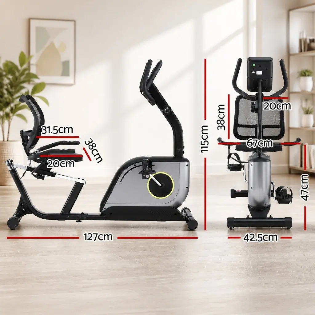 Recumbent Exercise Bike Magnetic Resistance Home Gym Fitness 120kg Max Weight Black