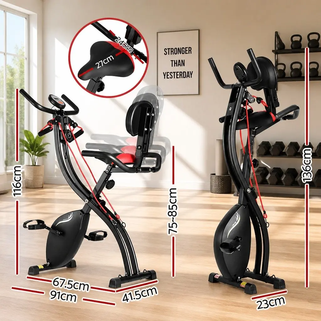 Folding Exercise Bike Magnetic Resistance Indoor Cycling X-Frame Compact Gym