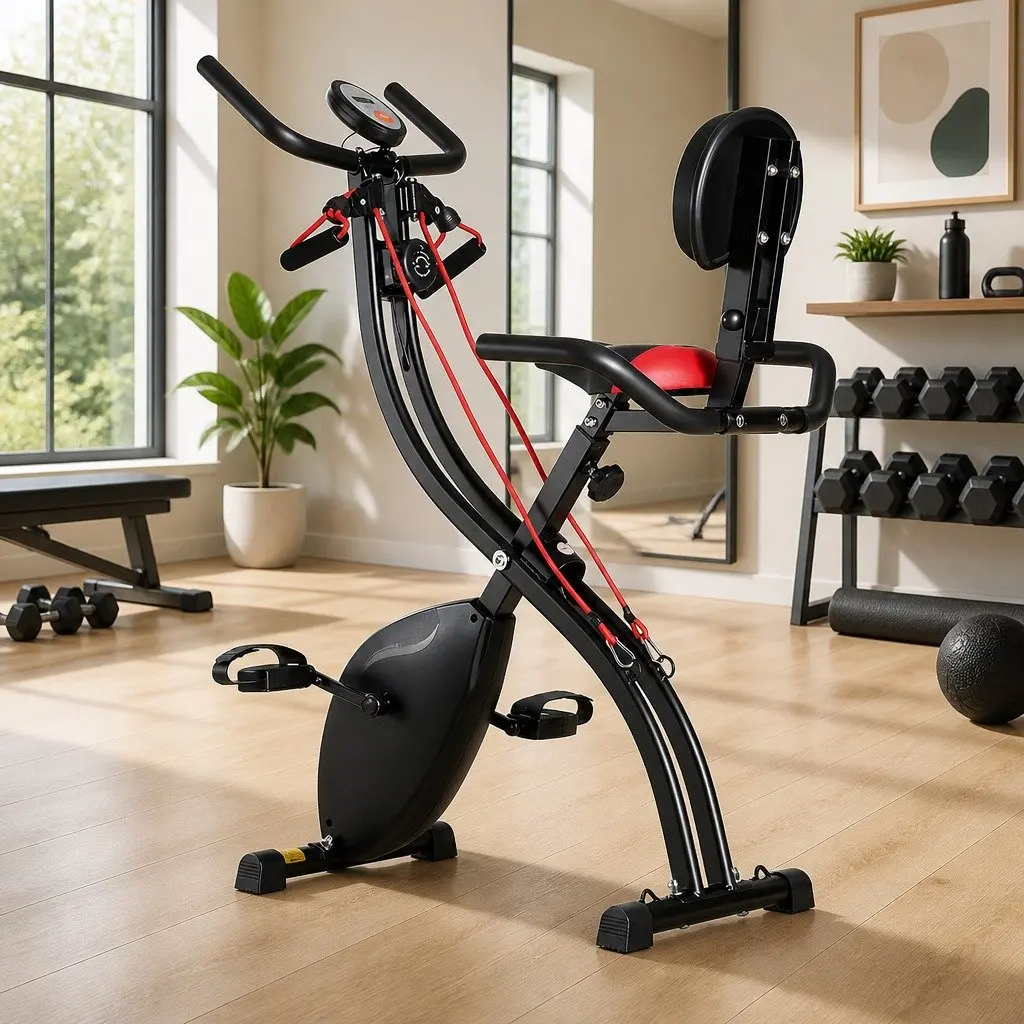 Folding Exercise Bike Magnetic Resistance Indoor Cycling X-Frame Compact Gym