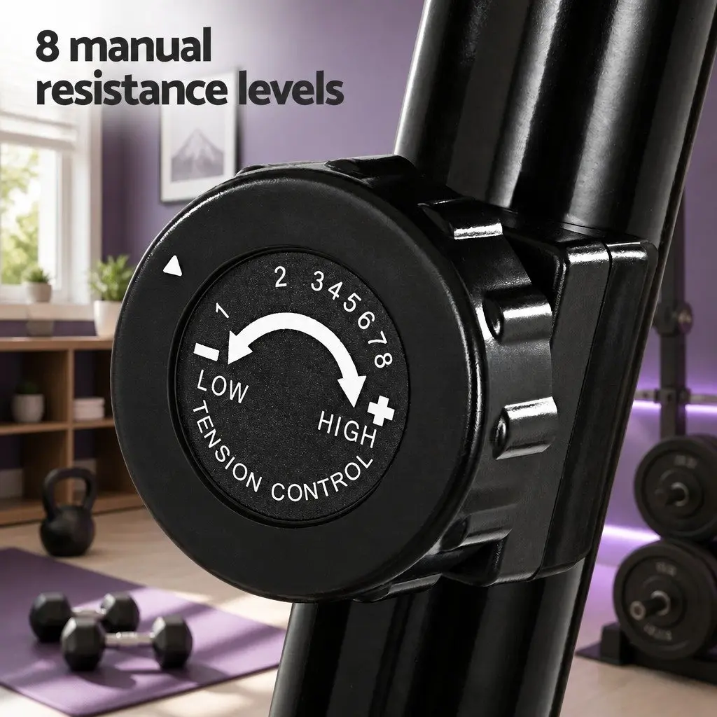 Upright Exercise Bike Home Gym Cardio Fitness Magnetic Resistance 8 Levels Adjustable Height Black Grey