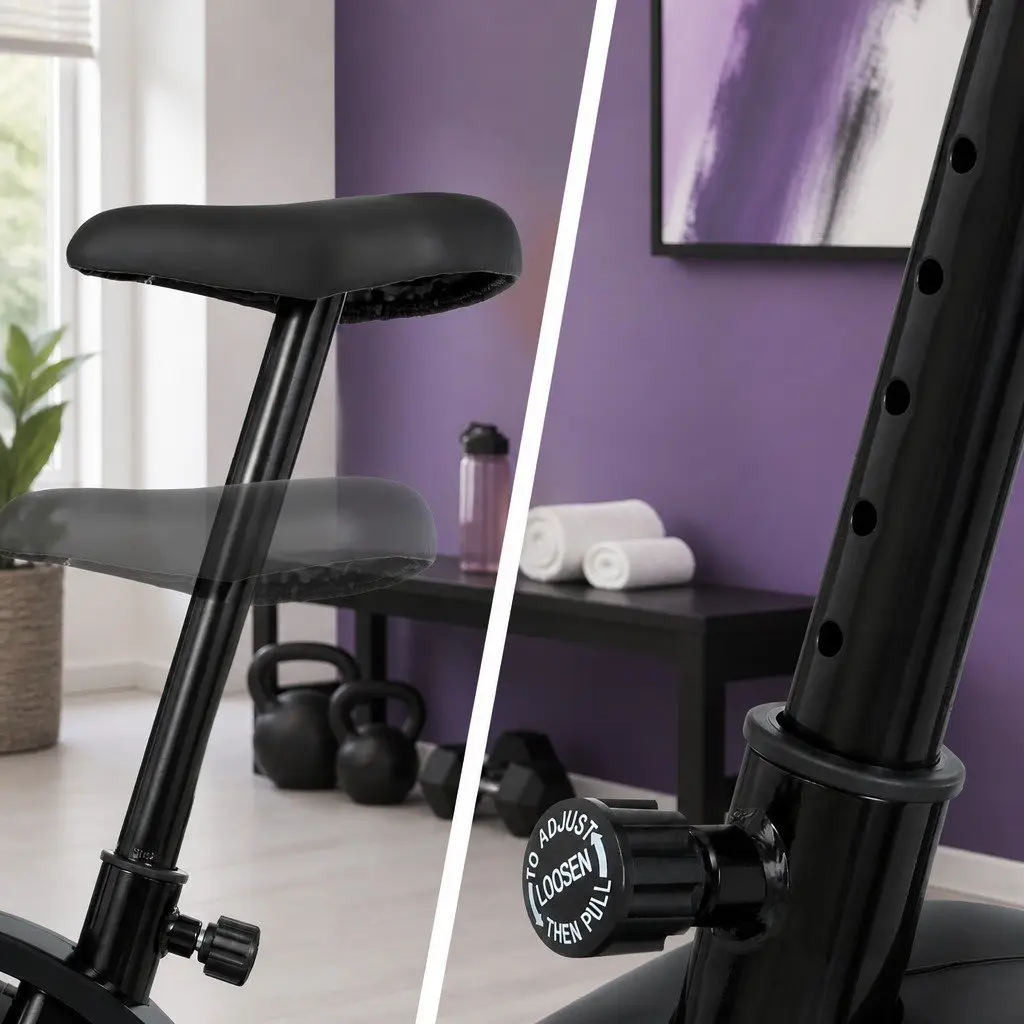 Upright Exercise Bike Home Gym Cardio Fitness Magnetic Resistance 8 Levels Adjustable Height Black Grey