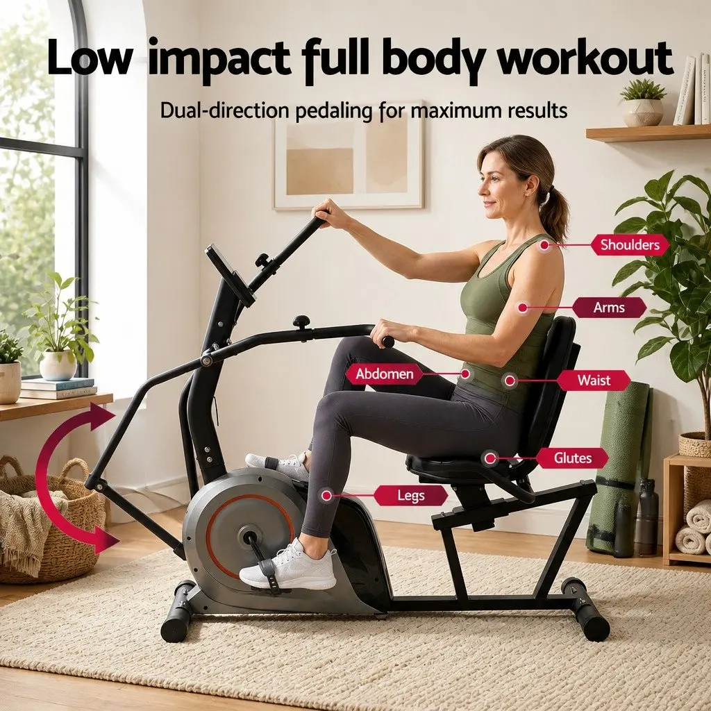 Recumbent Exercise Bike Magnetic Resistance Bluetooth Home Gym Fitness Cycling Black