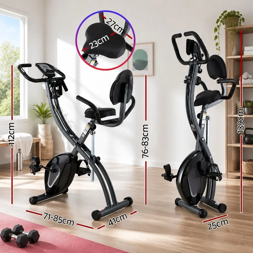 Folding Exercise Bike Magnetic Resistance Indoor Aerobic Trainer Compact Grey