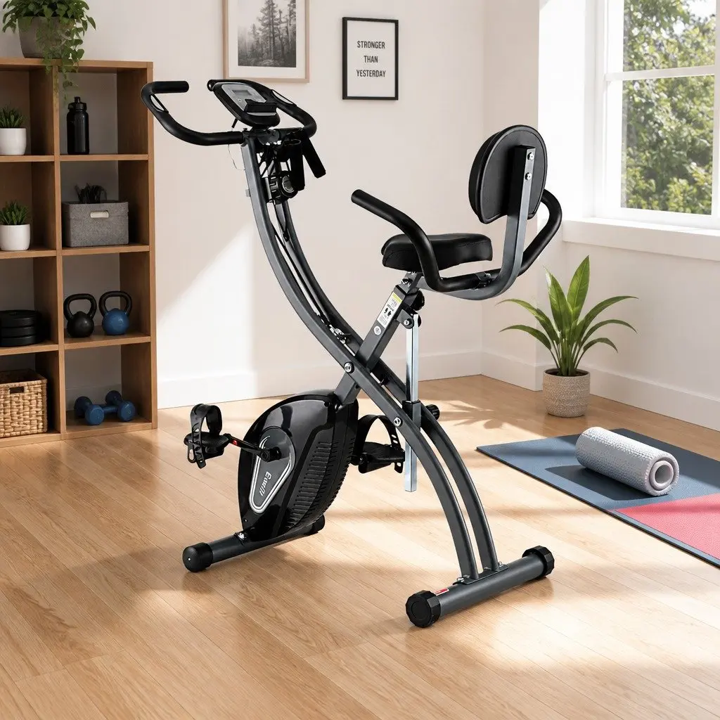 Folding Exercise Bike Magnetic Resistance Indoor Aerobic Trainer Compact Grey