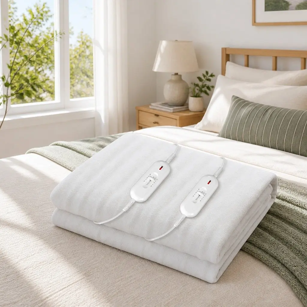 Double Electric Blanket Fitted Polyester Warm Bedding 193cm x 137cm White