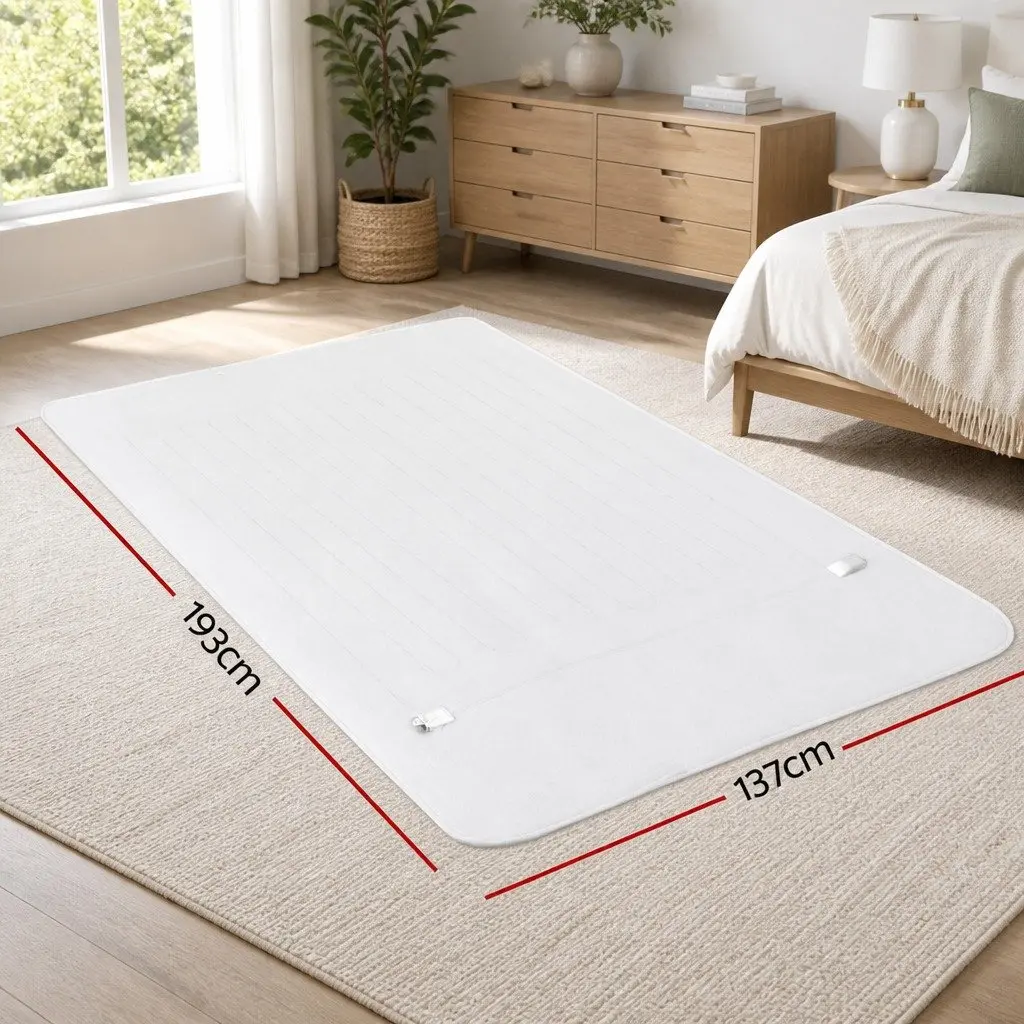 Double Electric Blanket Fitted Polyester Warm Bedding 193cm x 137cm White