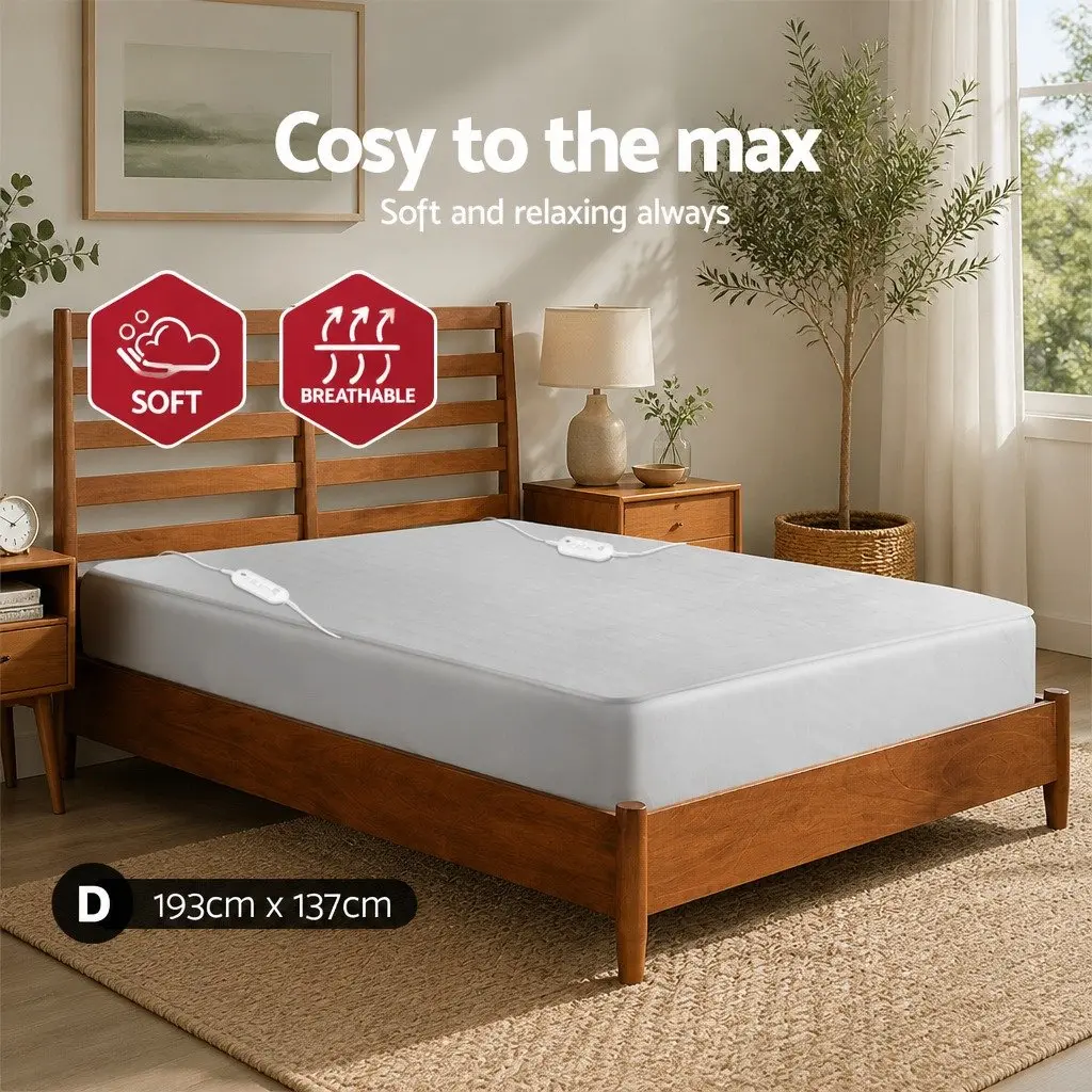 Double Electric Blanket Fitted Polyester Warm Bedding 193cm x 137cm White