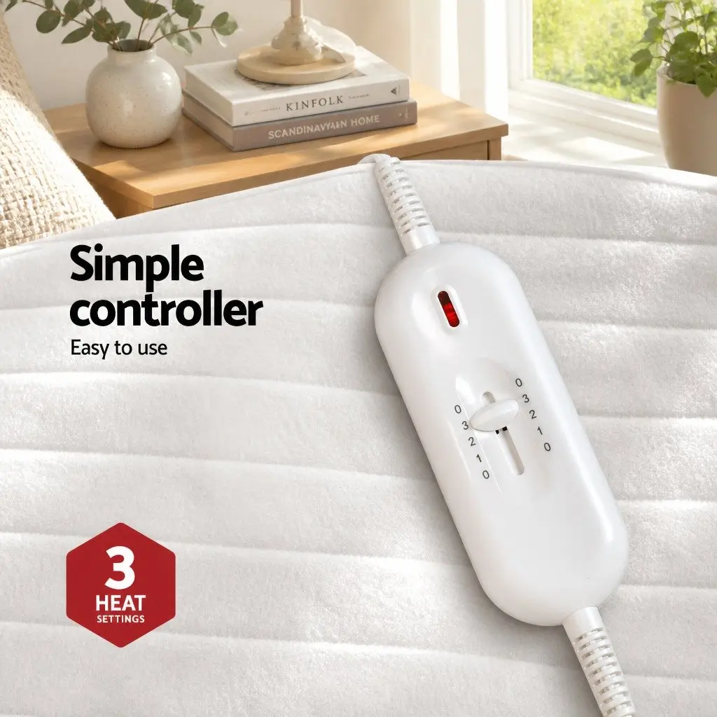 Double Electric Blanket Fitted Polyester Warm Bedding 193cm x 137cm White