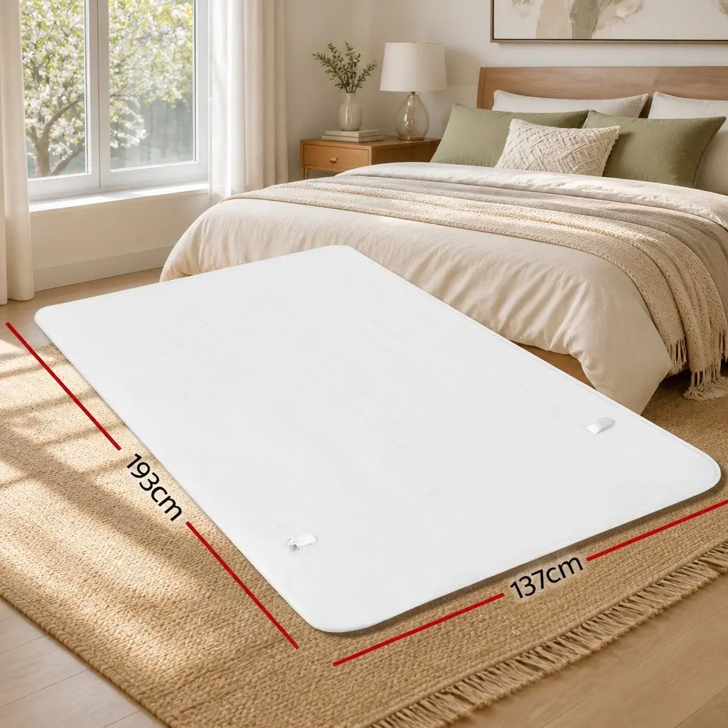 Double Electric Blanket Fitted Polyester Warm Bedding 193cm x 137cm White