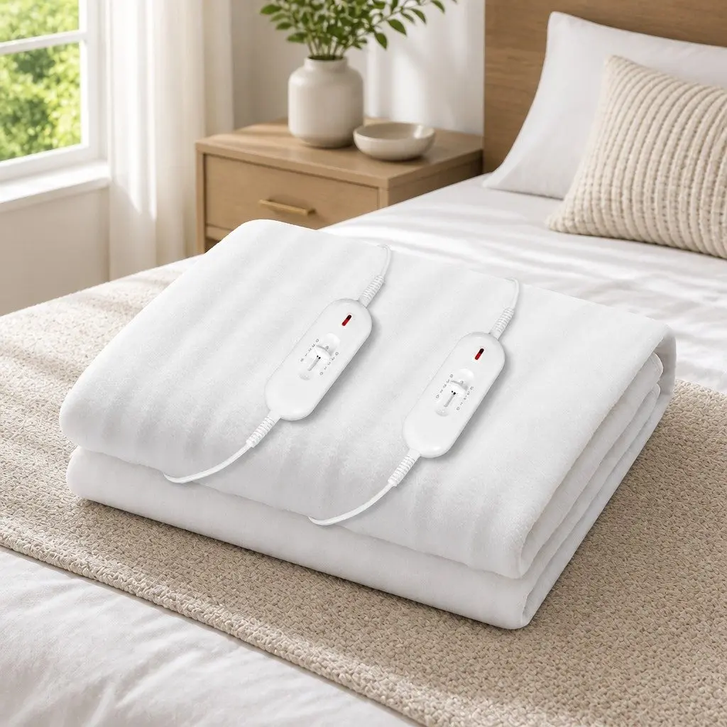 Double Electric Blanket Fitted Polyester Warm Bedding 193cm x 137cm White