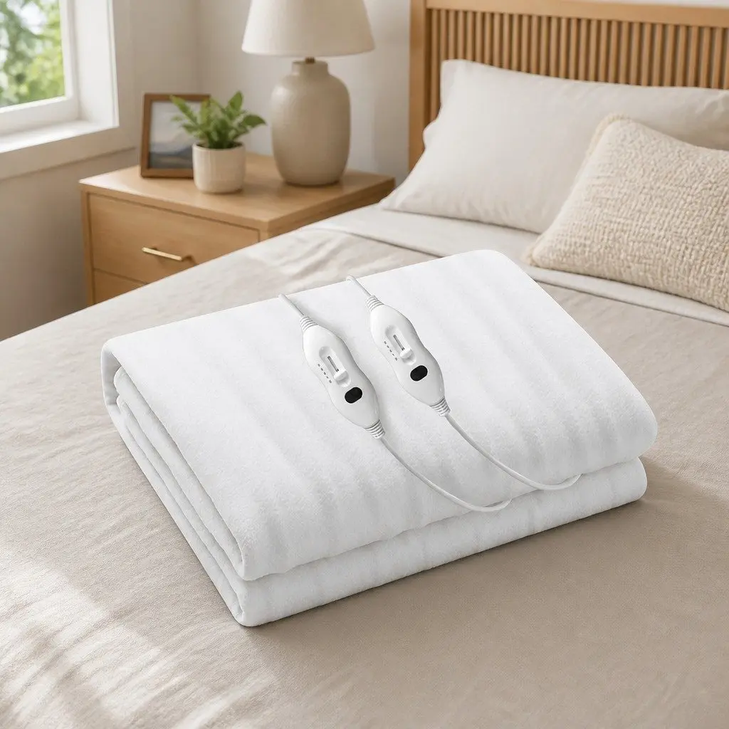 Queen Size Electric Blanket Fitted Heated Polyester Warm Sleep White