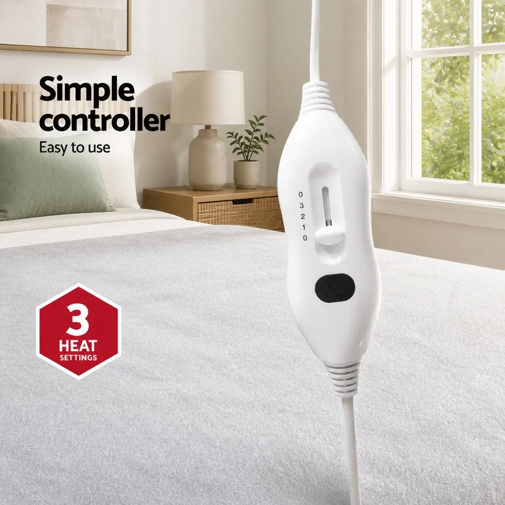 Queen Size Electric Blanket Fitted Heated Polyester Warm Sleep White