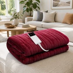 Comforting Heated Throw Blanket in Burgundy Fleece