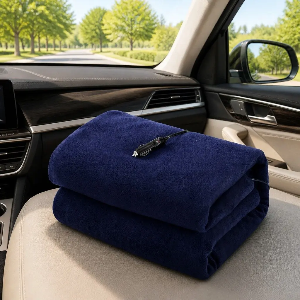 Electric Heated Blanket 12V DC Travel Camping 150cm x 110cm Navy Blue