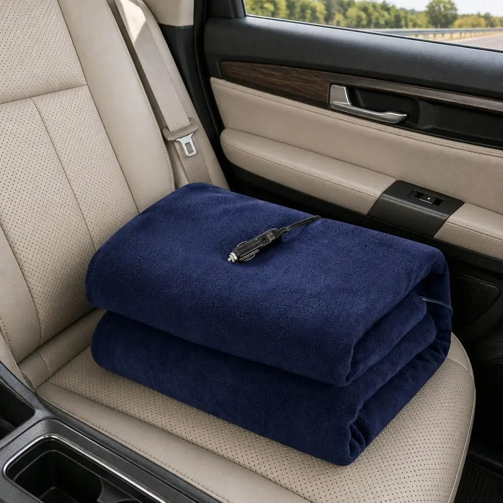 Electric Heated Blanket 12V DC Travel Camping 150cm x 110cm Navy Blue
