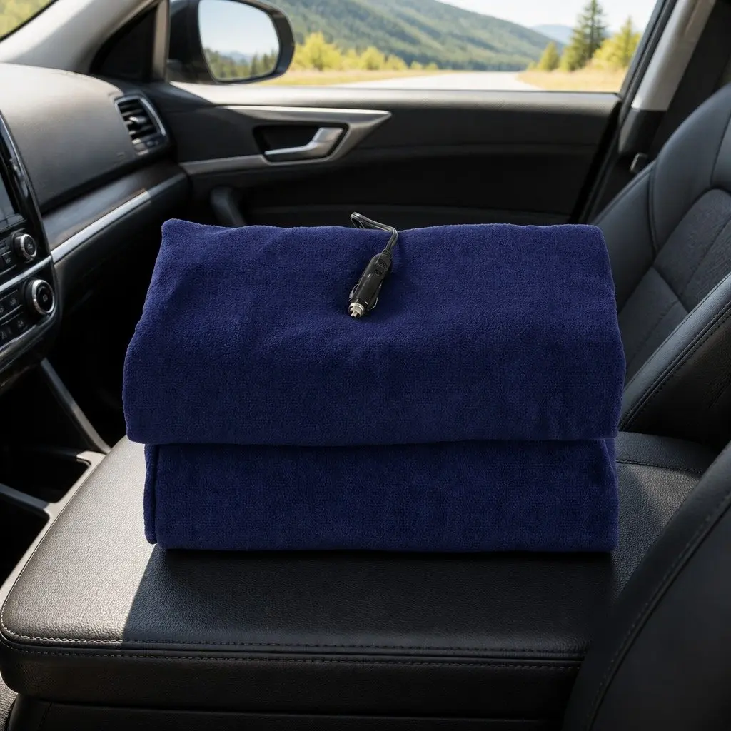 Electric Heated Blanket 12V DC Travel Camping 150cm x 110cm Navy Blue