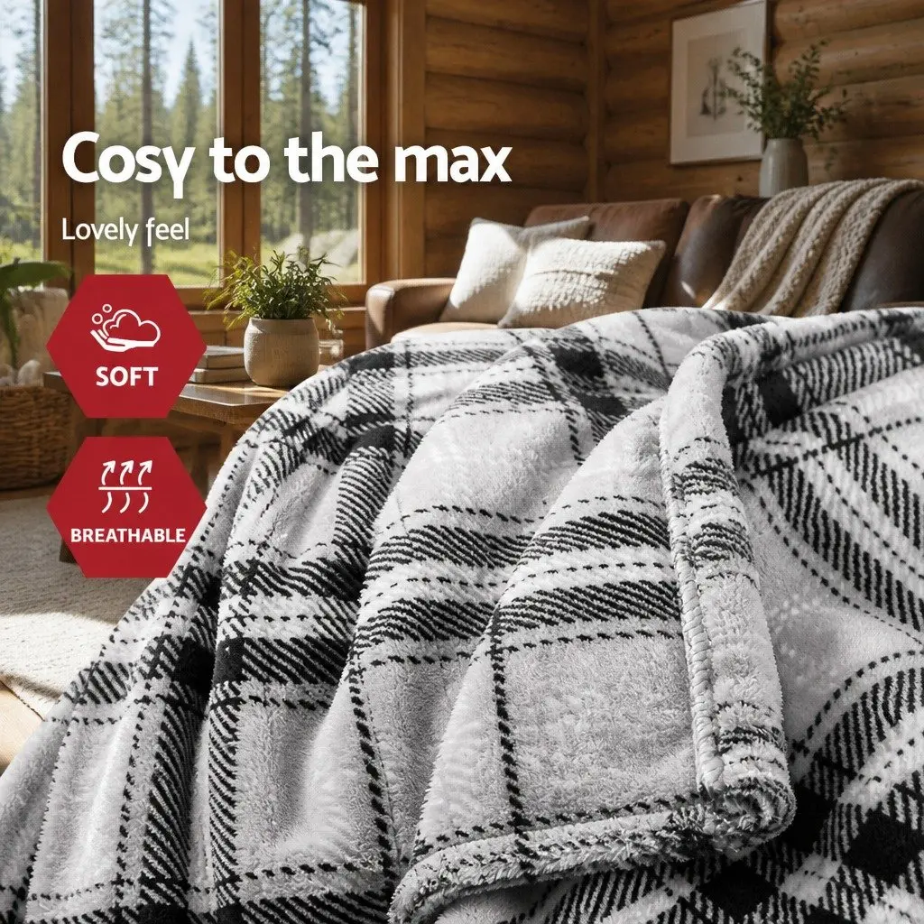 Electric Throw Blanket Heated Flannel Rug Sofa Bed 160cm x 130cm Grey White