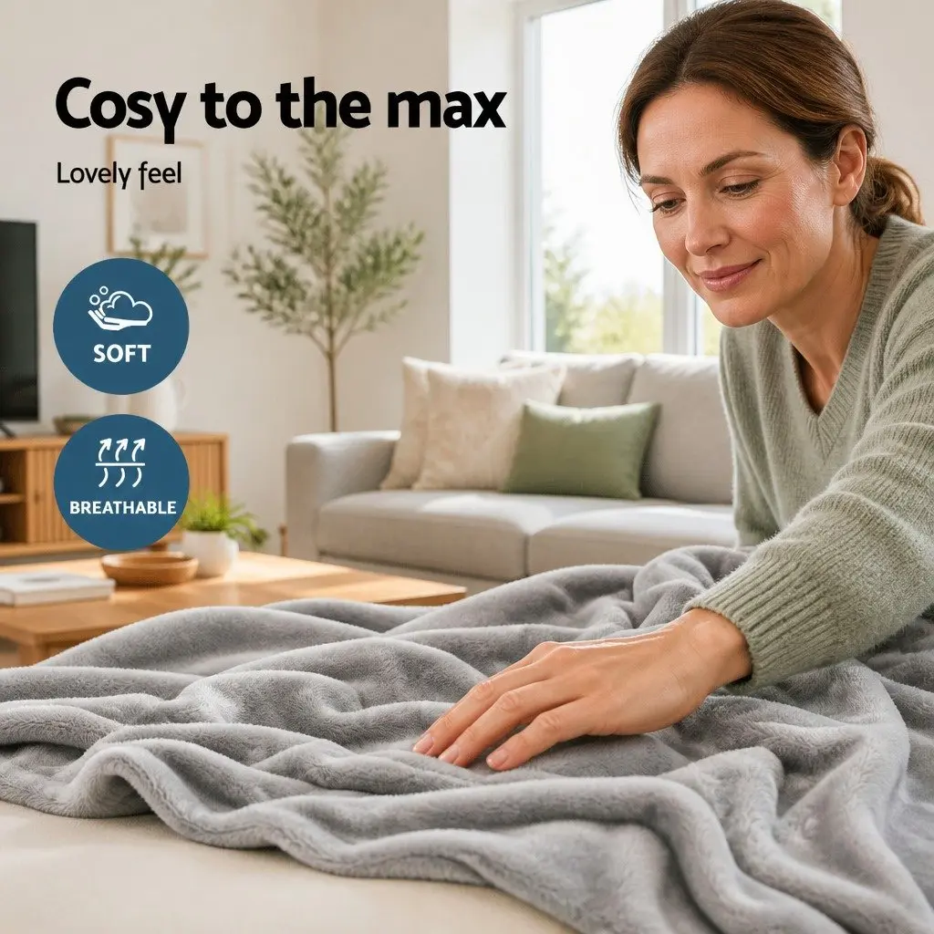 Electric Heated Throw Rug Fleece Blanket Washable Warm Cosy Silver 160x130cm
