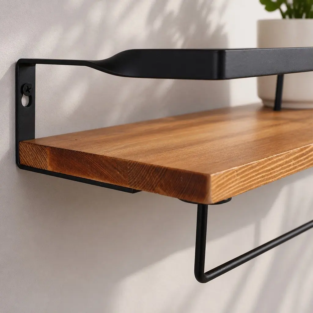 Floating Shelf Brackets Wall Mount Storage Display Industrial Style Natural Wood 40cm x 15cm x 6.8cm