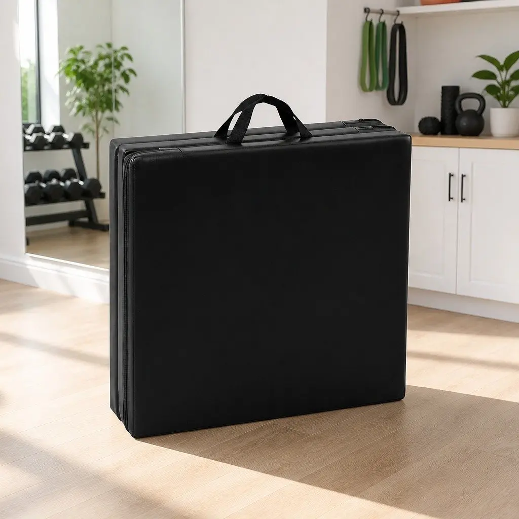 Gymnastics Mat Portable 3 Fold Exercise Floor Mat 181cm x 61cm Black