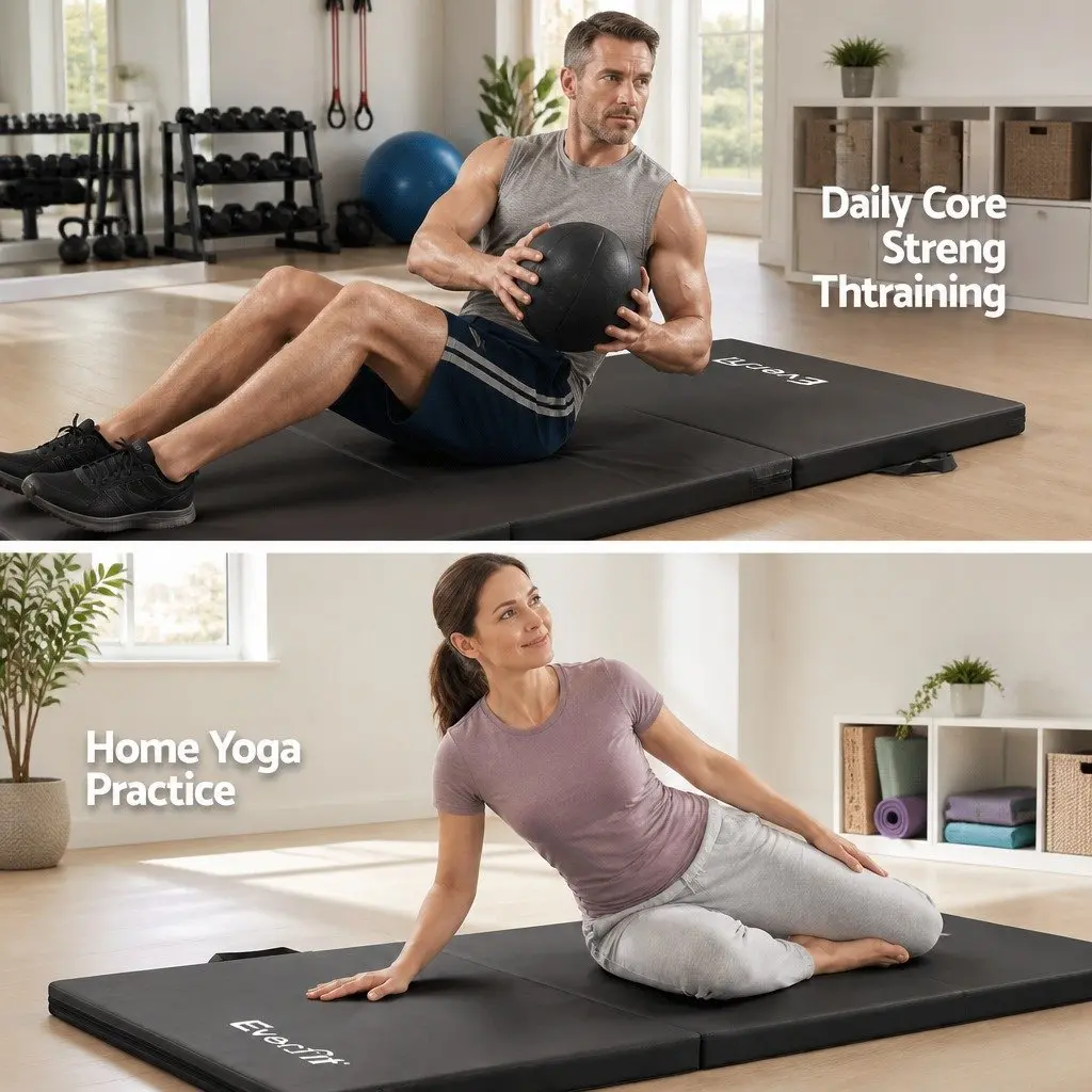 Gymnastics Mat Portable 3 Fold Exercise Floor Mat 181cm x 61cm Black