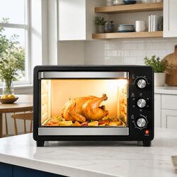 30L Convection Oven Electric Fryer Black Kitchen Bake Grill Roast 1600W Compact