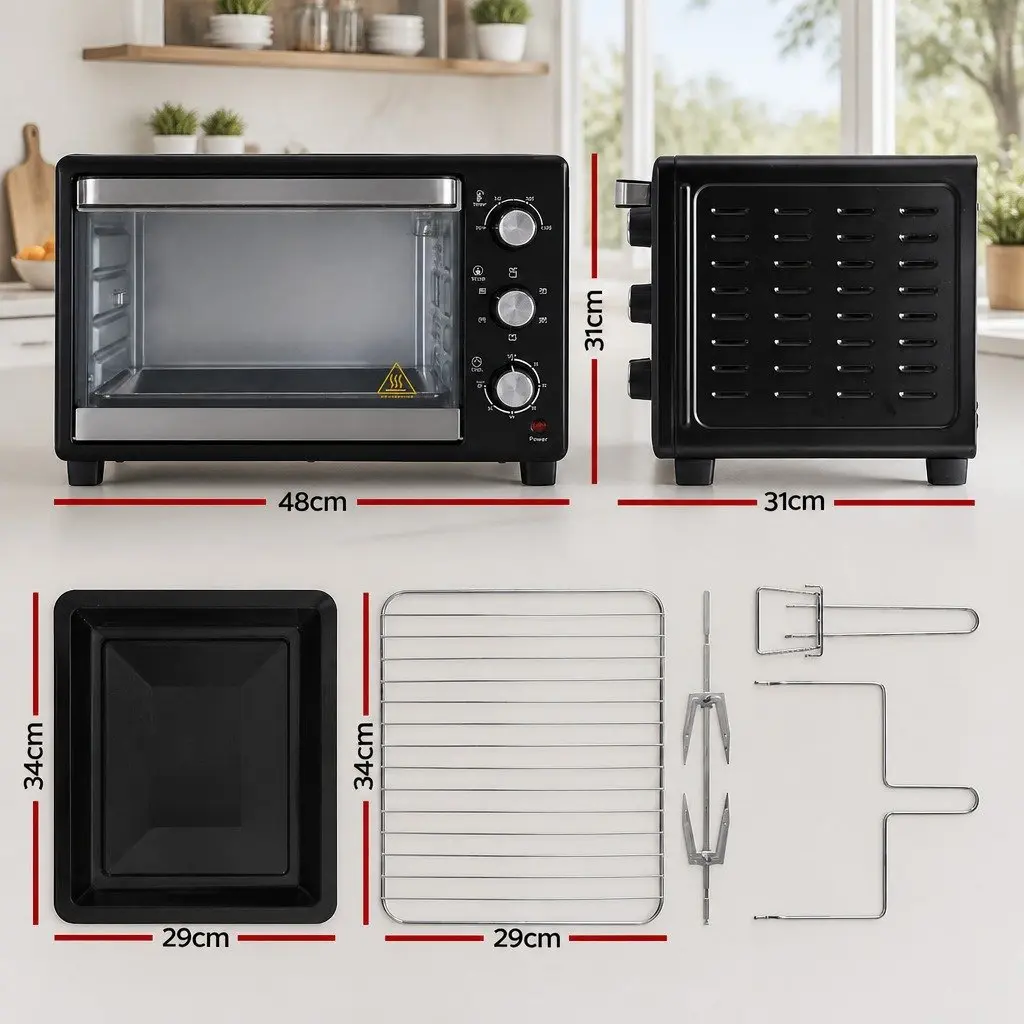 Convection Oven Electric Fryer 30L Black Kitchen Bake Grill Roast 1600W Compact