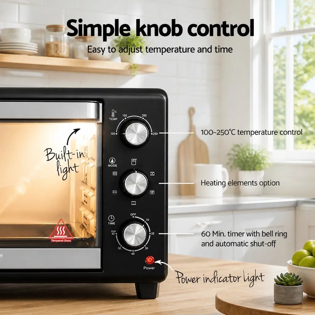 Convection Oven Electric Fryer 30L Black Kitchen Bake Grill Roast 1600W Compact