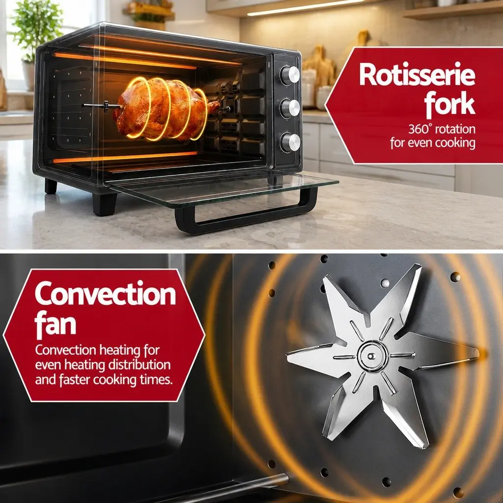 Convection Oven Electric Fryer 30L Black Kitchen Bake Grill Roast 1600W Compact