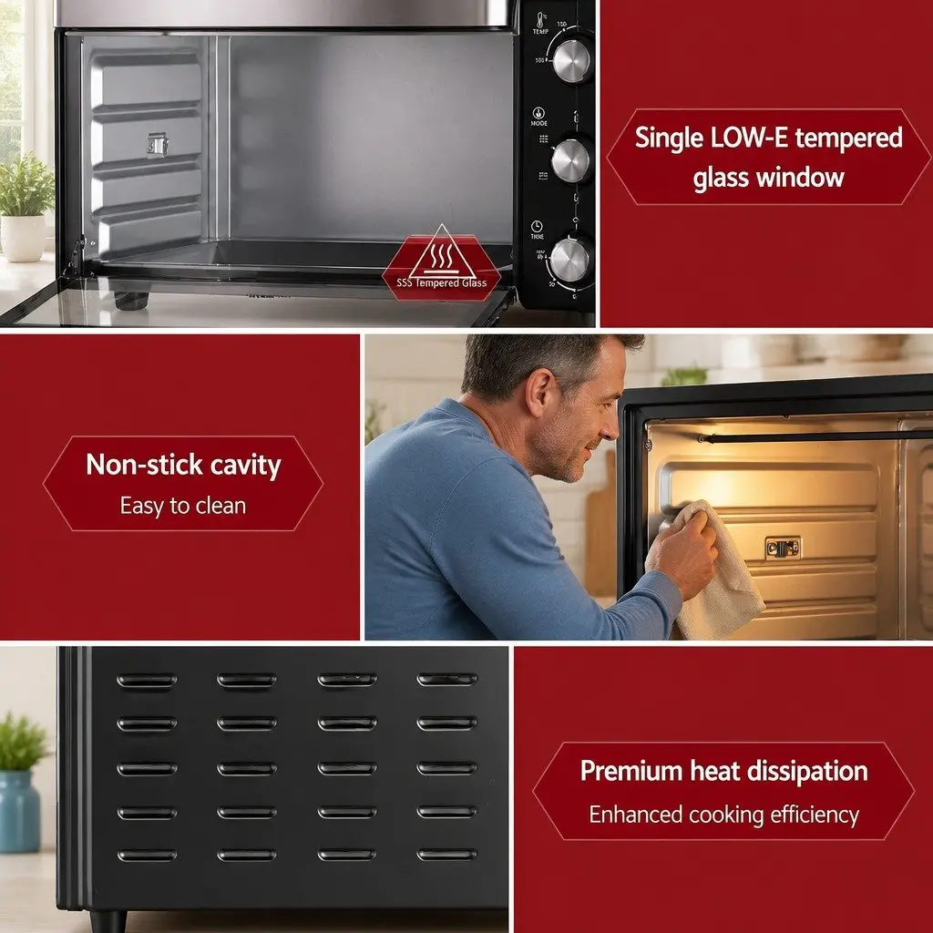 Convection Oven Electric Fryer 30L Black Kitchen Bake Grill Roast 1600W Compact