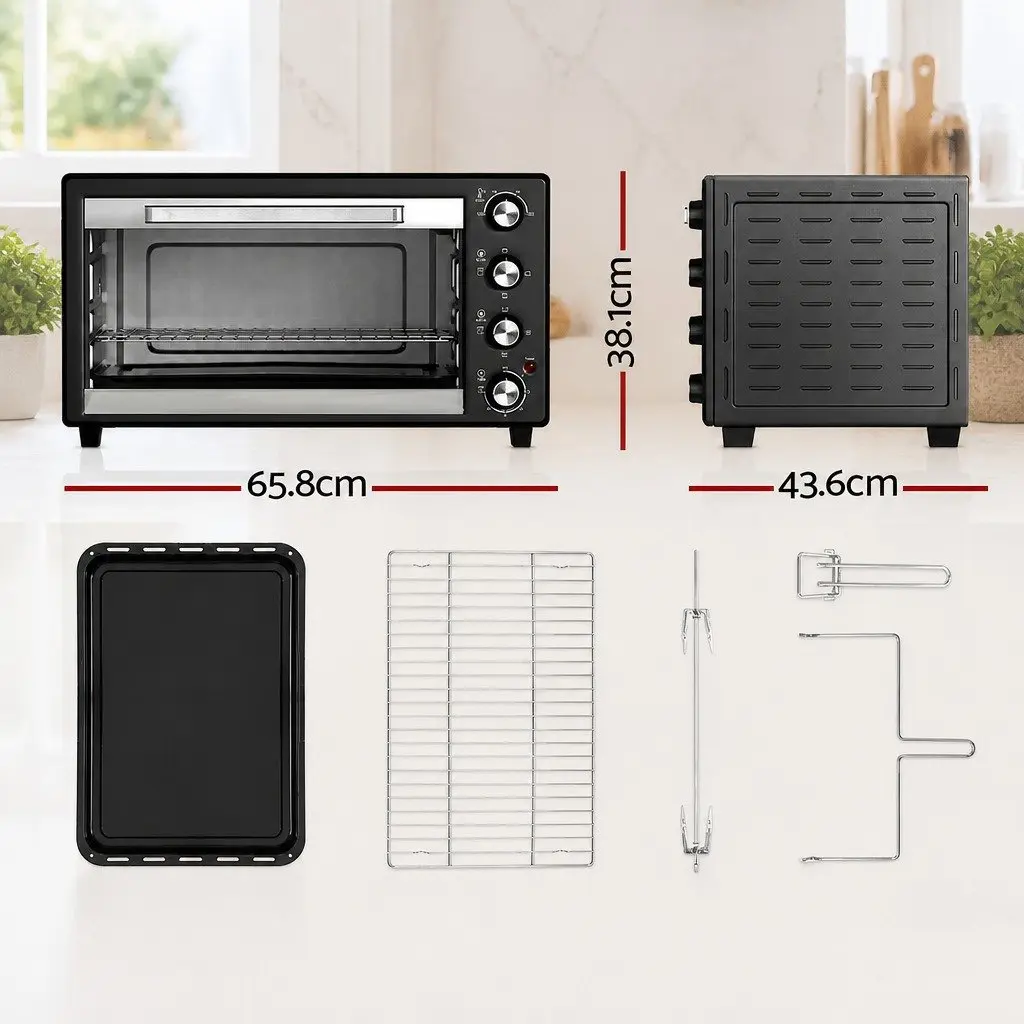 60L Convection Oven Electric Fryer Kitchen Baking Roasting Grilling Black Silver