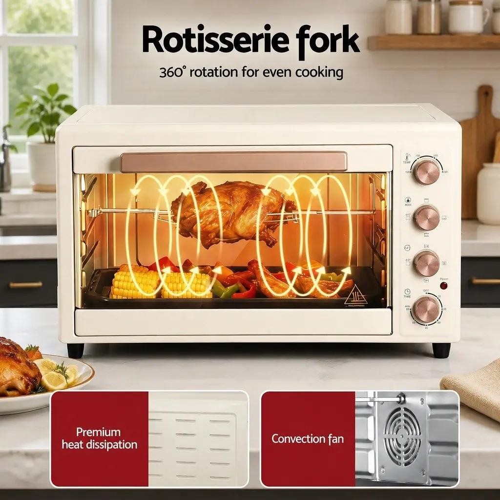 Convection Oven 60L Electric Portable Bake Grill Roast Cream Gold