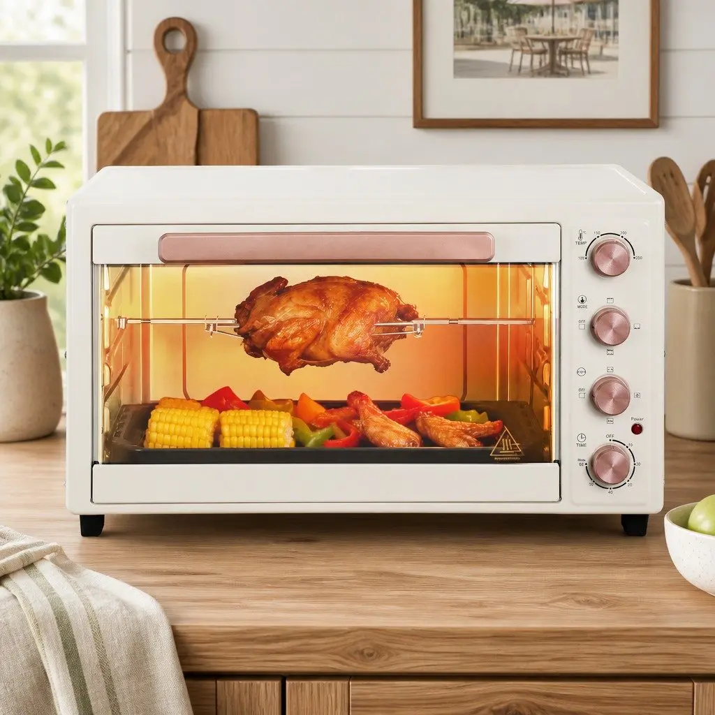 Convection Oven 60L Electric Portable Bake Grill Roast Cream Gold
