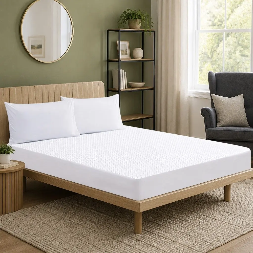 Single Mattress Protector Topper Cooling Waterproof Fitted Skirt 188cm x 91cm White