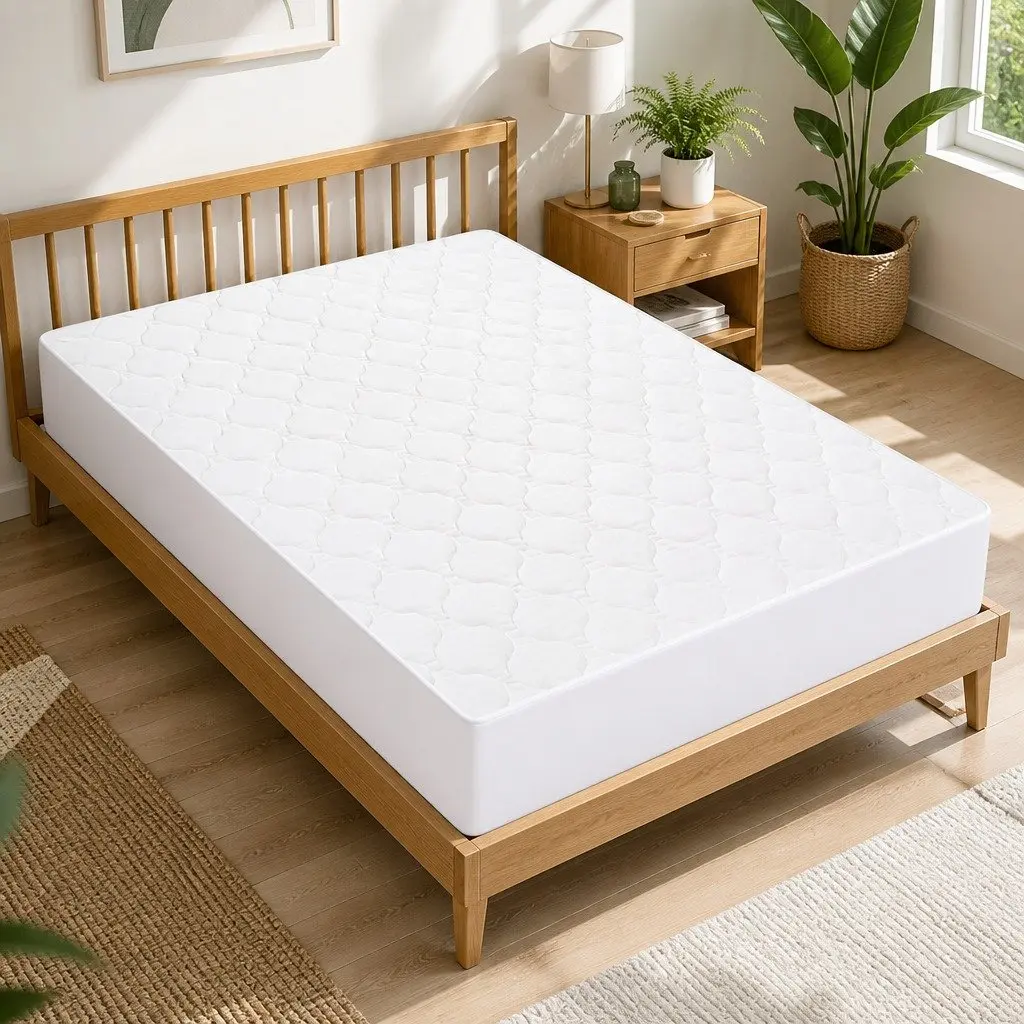 Single Fitted Waterproof Mattress Protector Dust Mite Allergen Prevention White