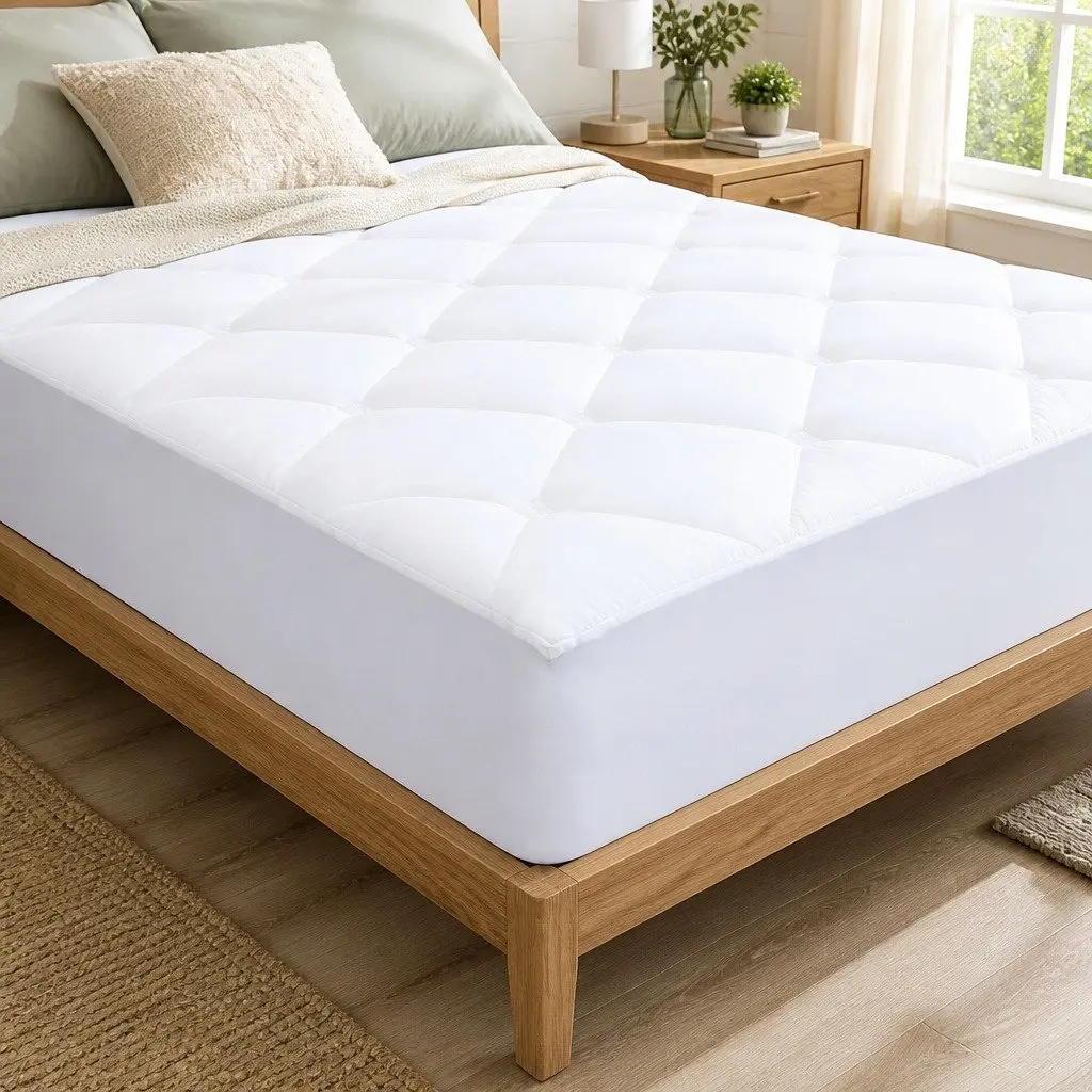 Single Fitted Waterproof Mattress Protector Dust Mite Allergen Prevention White