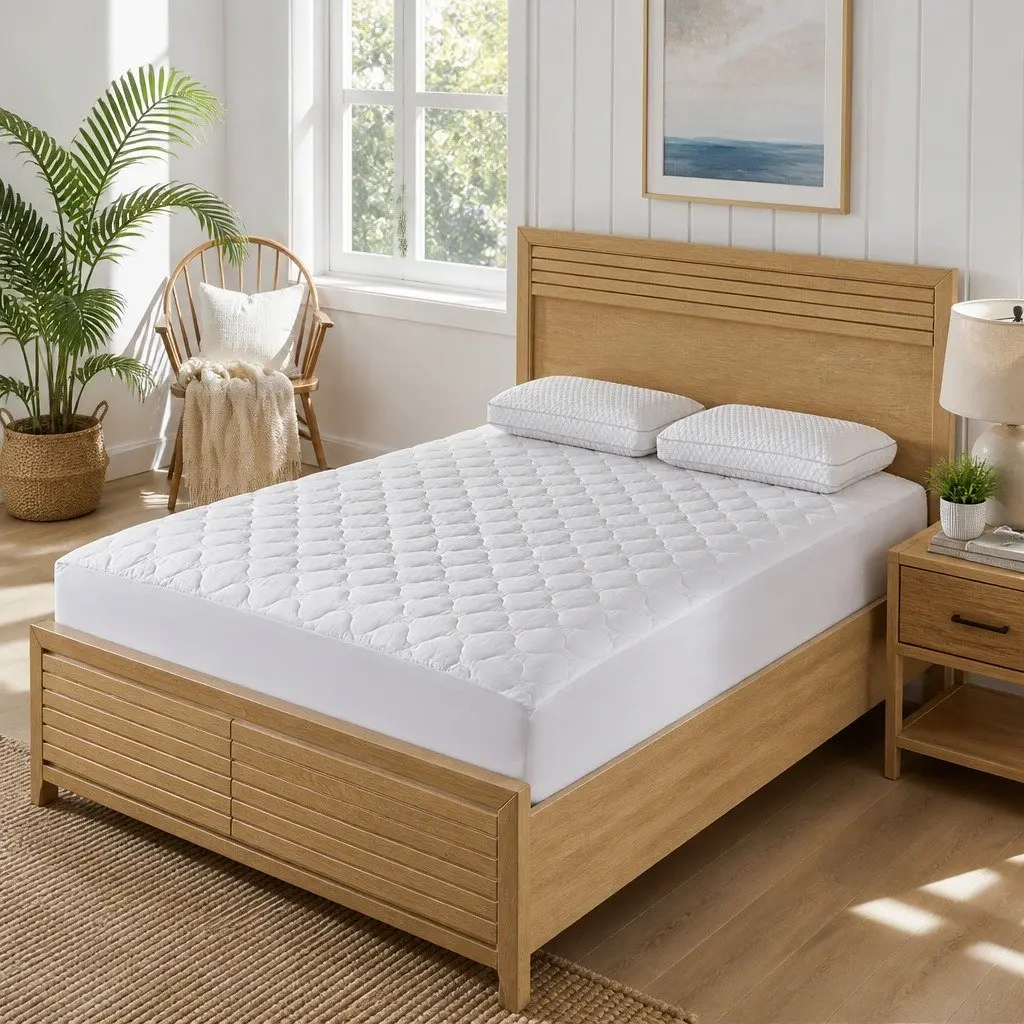 Single Fitted Waterproof Mattress Protector Dust Mite Allergen Prevention White