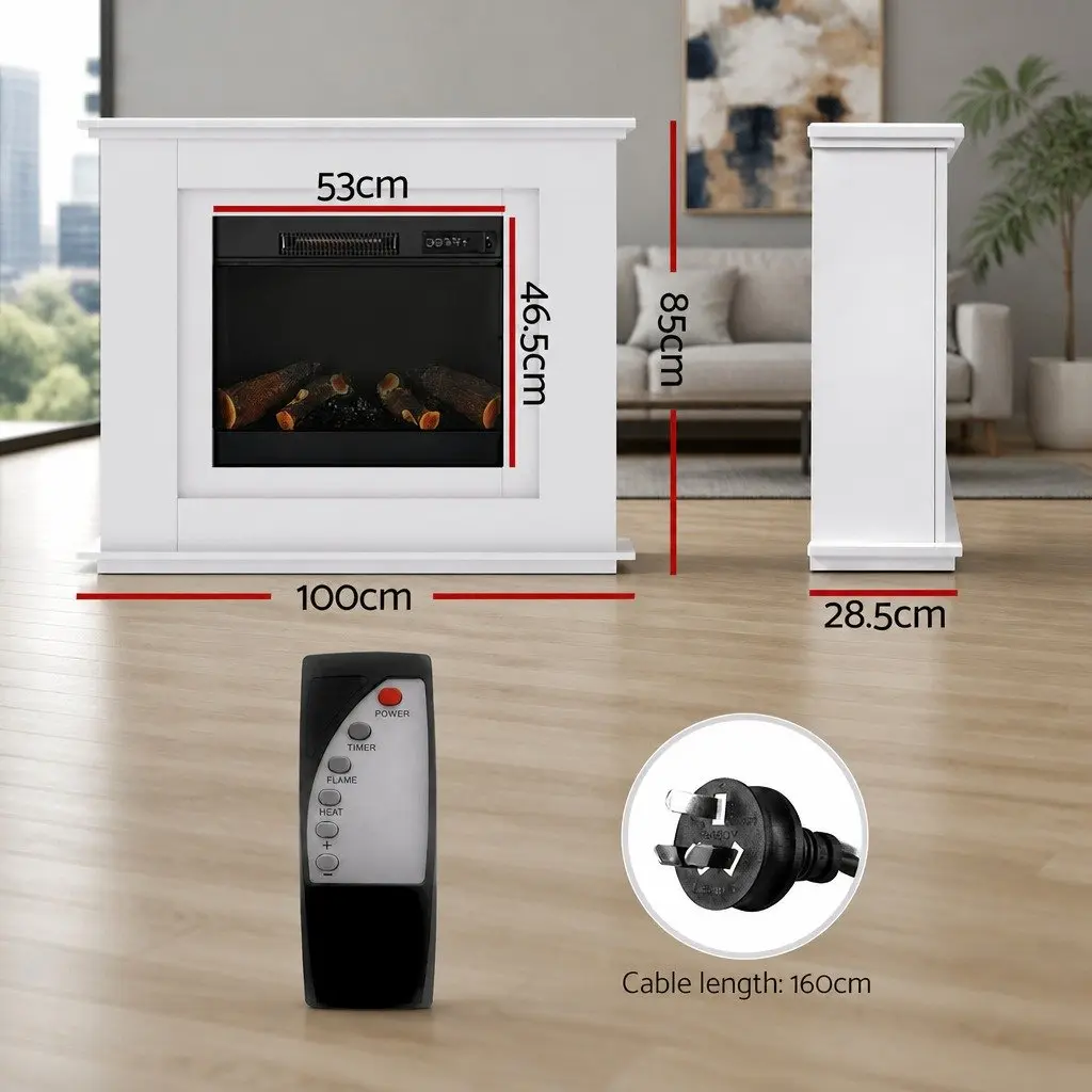 Electric Fireplace Heater 2000W Mantel White Flame Effect Remote Control