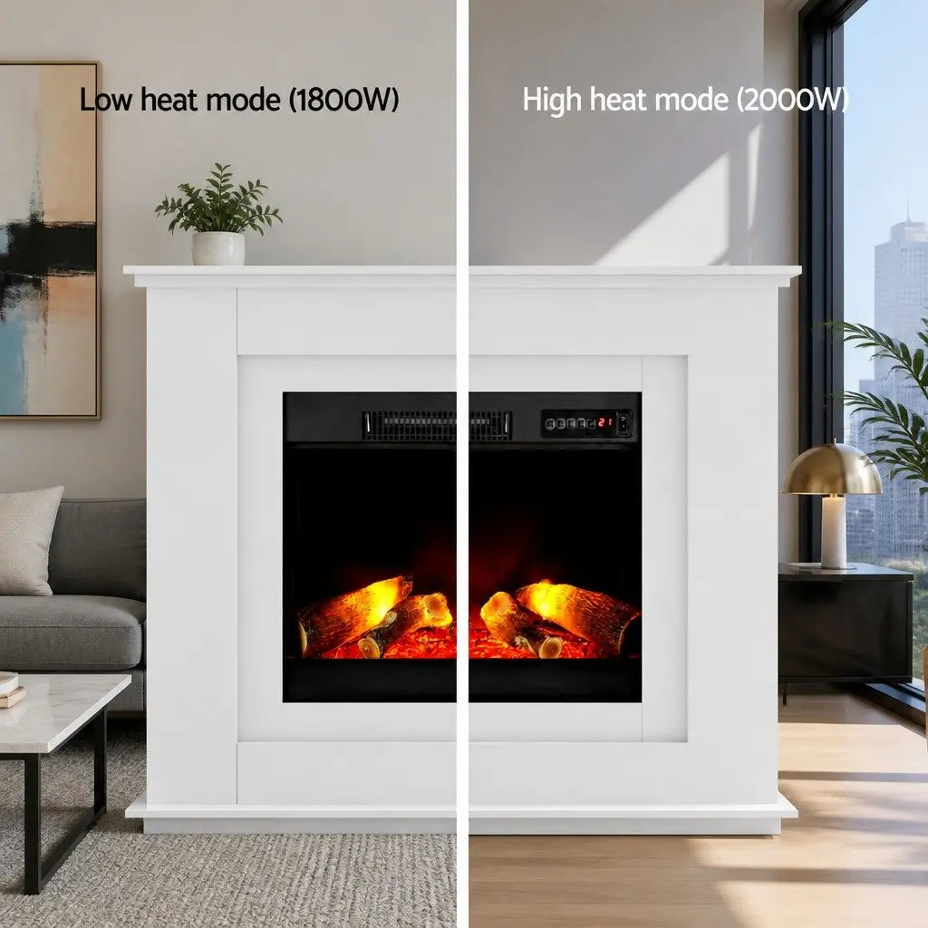 Electric Fireplace Heater 2000W Mantel White Flame Effect Remote Control