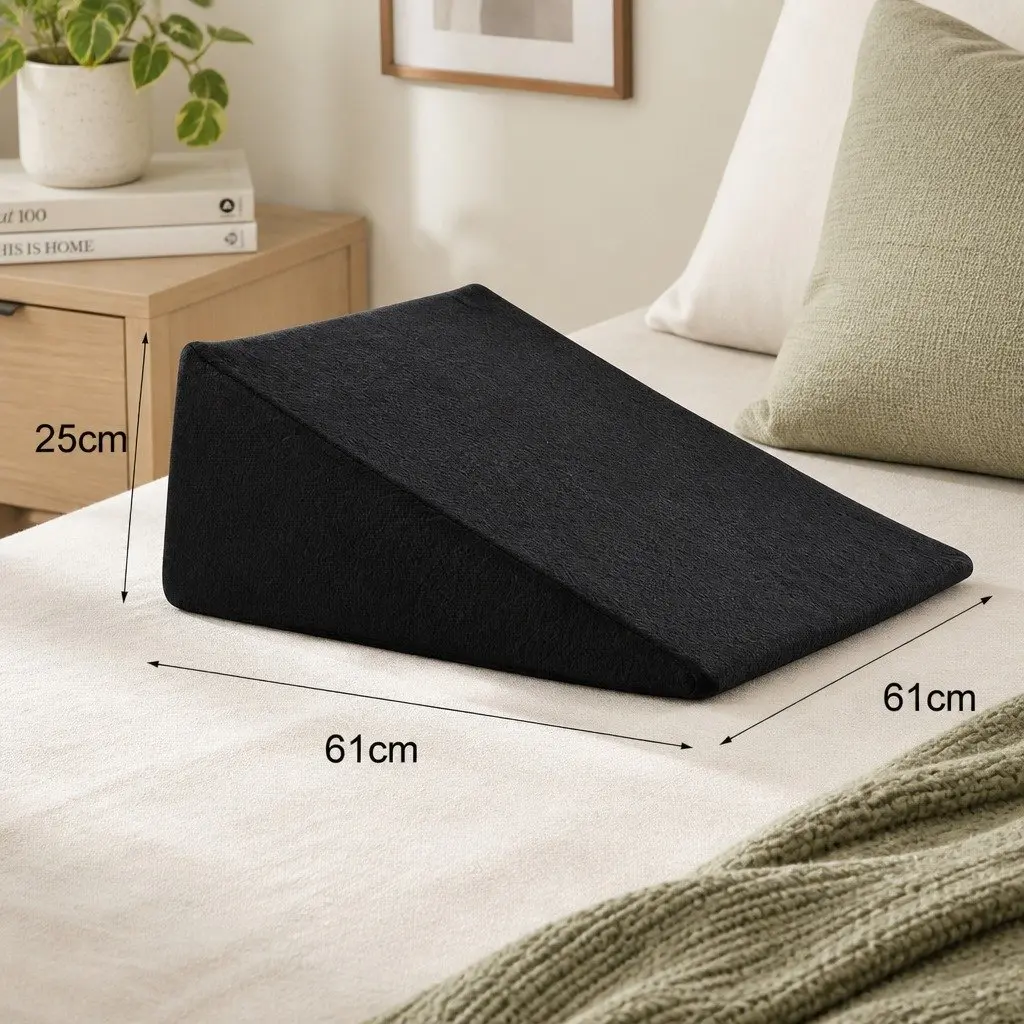 Wedge Pillow Memory Foam Cooling Gel Back Support Cushion 61x61x25cm Black