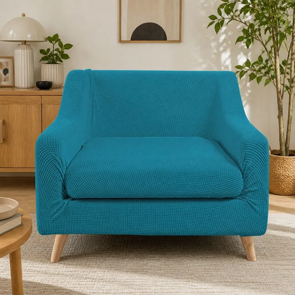 Sofa Cover Stretch Protector Removable Machine Washable 1 Seater Green 2 Piece