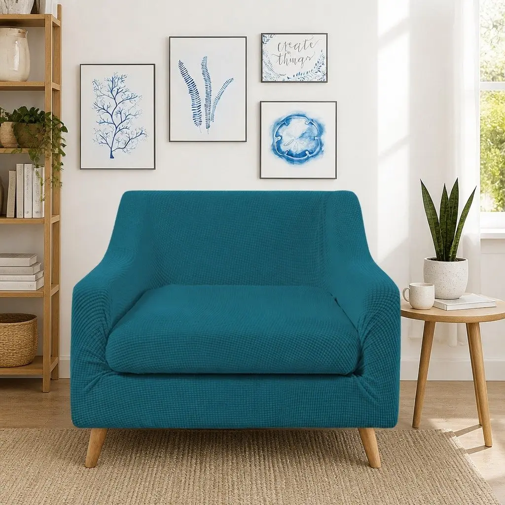 Sofa Cover Stretch Protector Removable Machine Washable 1 Seater Green 2 Piece