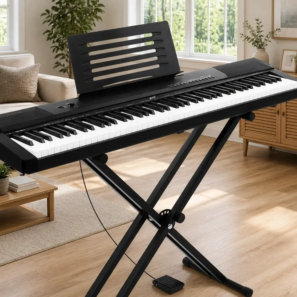 88 Key Electronic Piano Keyboard Touch Sensitive Black with Adjustable Stand and Sustain Pedal