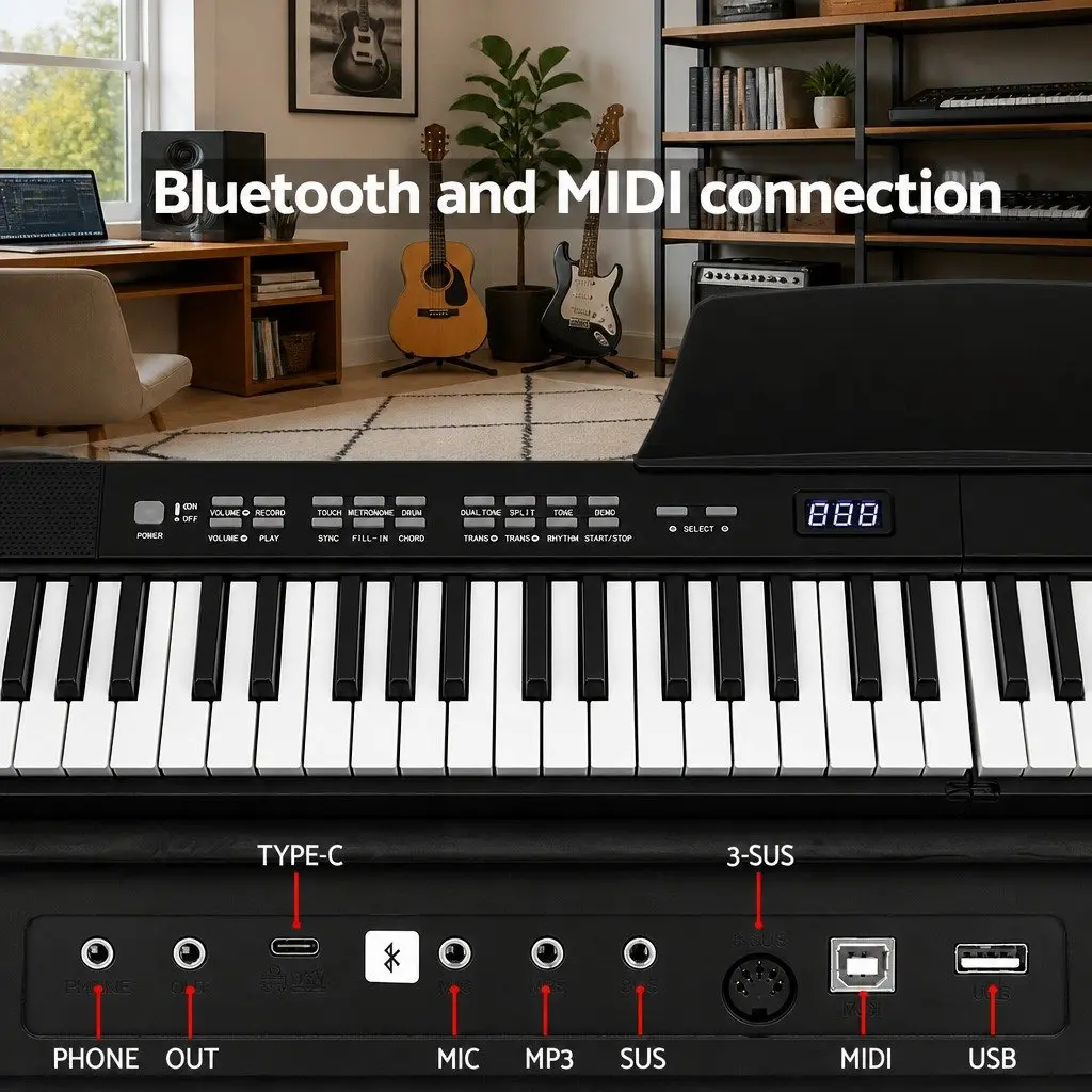 88 Key Electronic Piano Keyboard Foldable Digital Music MIDI USB Bluetooth Black