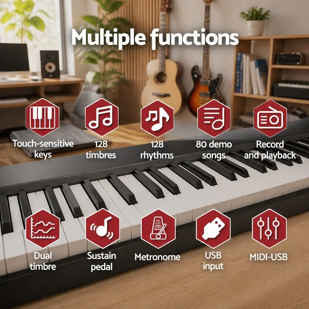 88 Key Electronic Piano Keyboard Foldable Digital Music MIDI USB Bluetooth Black