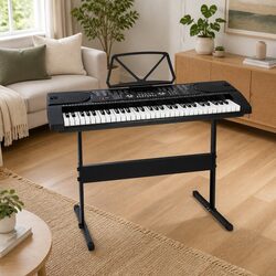 61 Keys Electronic Piano Keyboard Digital LED Display Music Stand Black