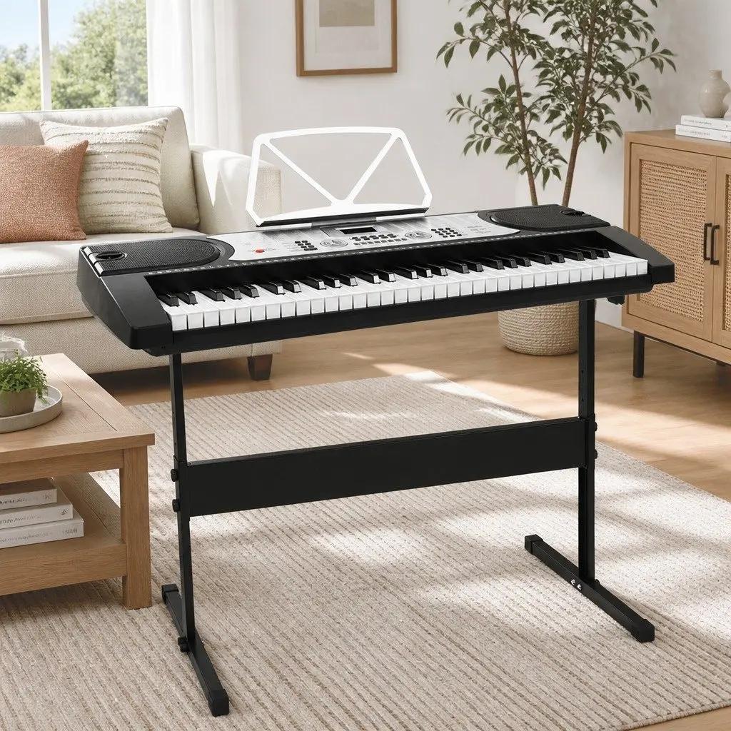 61-Key Digital Piano Keyboard Portable Music Instrument with Adjustable Stand Silver